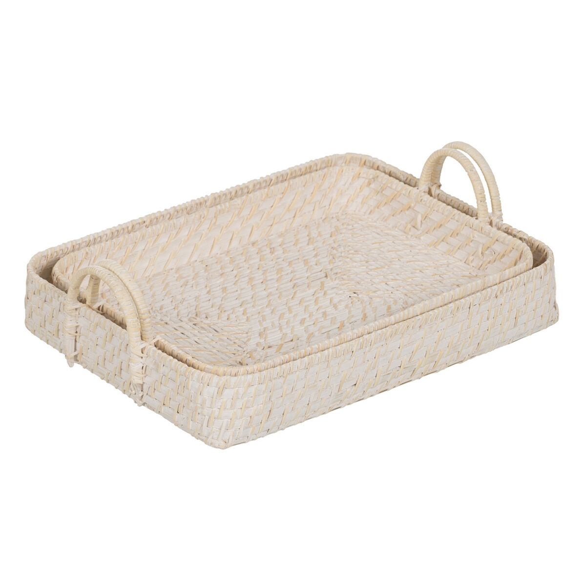 Bricka Vit Bambu Rattan 45 x 34 x 13 cm (2 antal)